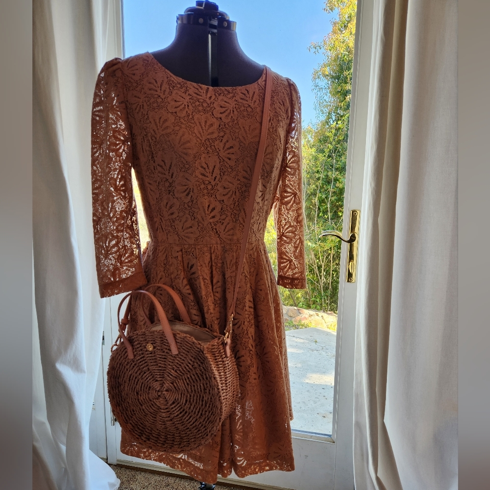 Fit and Flare Dusty Rose Lace Dress - Picture 2 of 5